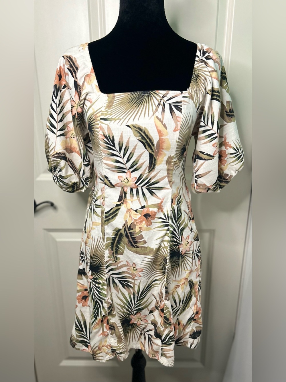 Billabong Tropical Floral Puff Sleeve Mini Dress Petite XS